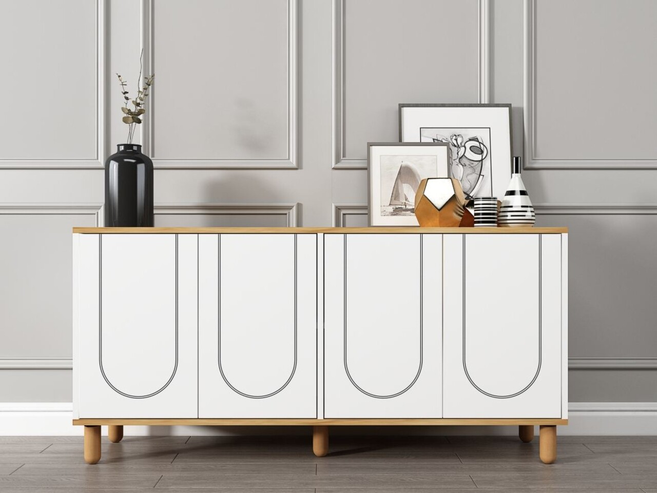 Consola, Hanah Home, Elaris, 150x73x36 cm, PAL, Stejar Safir / Alb - imagine 7